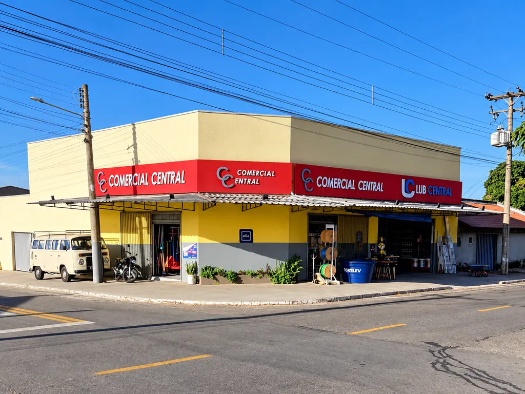 Fachada da Comercial Central, ferragista no Jardim das Oliveiras, em Senador Canedo